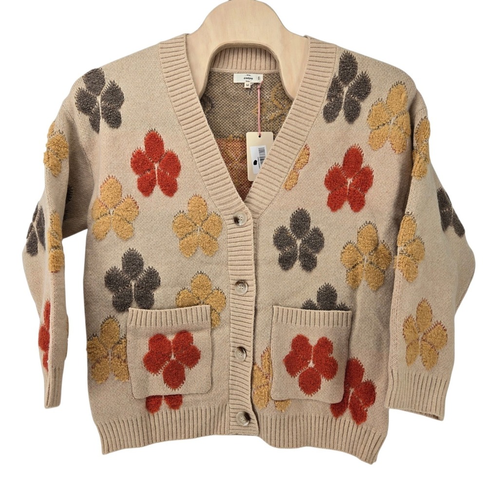 Floral Daisy Cardigan Sweater 3D Retro Flower Womens Medium Cottagecore Boho Y2K